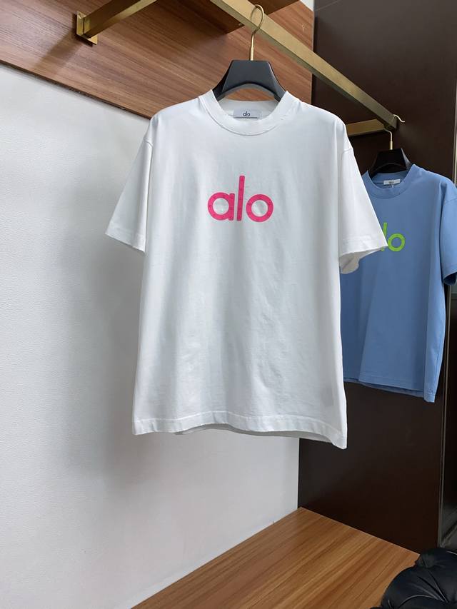 Alo 2025Ss春夏新款 珍珠钻图案 圆领短袖T恤 高品质 手感柔软 定制纯棉面料 做工精细 男女同款 S-2Xl