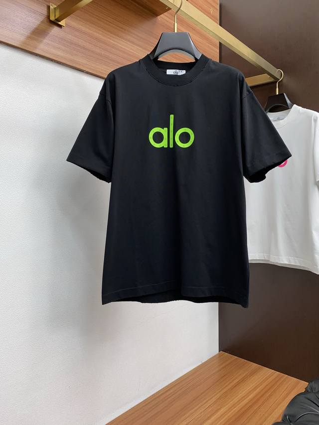Alo 2025Ss春夏新款 珍珠钻图案 圆领短袖T恤 高品质 手感柔软 定制纯棉面料 做工精细 男女同款 S-2Xl