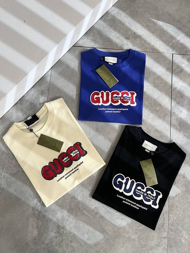 Gucc*古家 2025春夏新款男女同情侣款休闲宽松棉质圆领短袖T恤衫！贸易公司渠道稀出，同步官网发售 ！ 2025春夏最新系列，经典时尚设计元素，为全新系列注