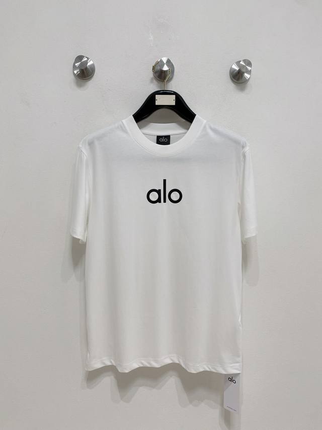 Alo 2025春夏新款首发最新款短袖圆领T恤 高端订制 设计前卫时尚！品牌Logo提花工艺设计 高端定制丝光长绒棉面料.手感柔软.穿着舒适.级别精致车线.做工