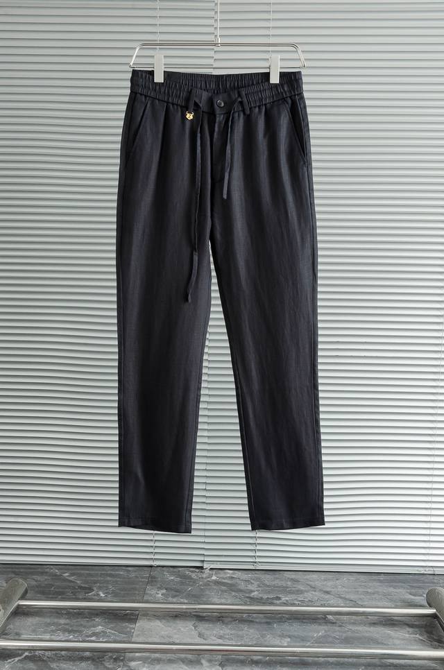 Zegna 杰尼亚2025 高奢天丝亚麻面料即保留亚麻的天然质地又融入了天丝的柔软和光泽感弹力搭配抽绳松紧腰宽松直筒廓形裁剪男士商务休闲直筒长裤 精选客供进口面