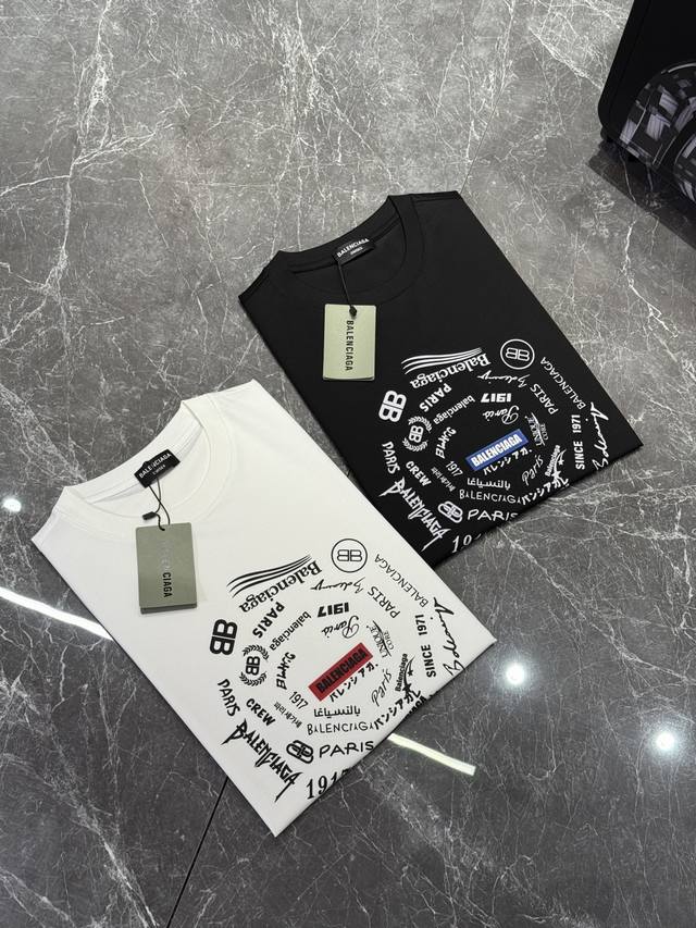 Balenciag*A 巴黎世*25Ss新款夏季T恤.双面烫画设计.品牌字母图形搭配造型.属于灵魂式的撞色.辨识度鲜明...客供190G丝光纯棉面料，质感方面一
