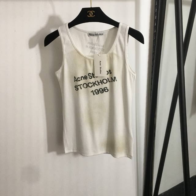 款号20250471 Acne Studi*新款 做旧Logo字母印花背心，白色，黑色，Sml， S码；胸围72，长57