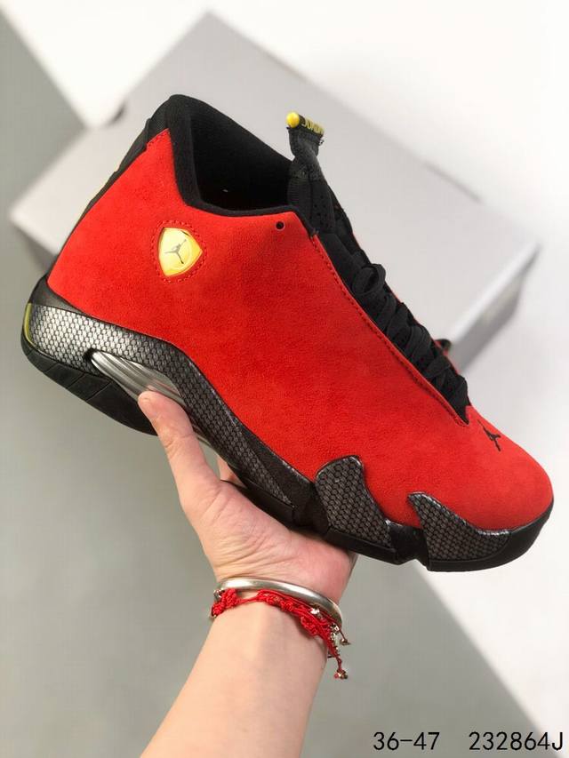 Nike 耐克 Air Jordan 14 Retro 乔丹14代 Aj14法拉利回归！舒适耐用 减震防滑耐磨 中帮 复古篮球鞋 男女同款 红色，潮流运动鞋48