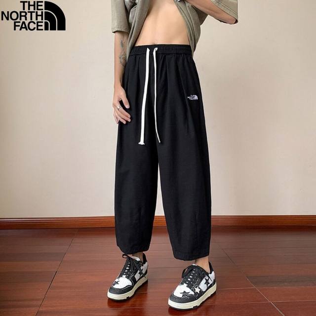北面The North Face夏季新款，男士松紧腰抽绳高腰显瘦百搭工装日系宽松萝卜裤，休闲九分裤，工装裤！ 颜色:黑色，卡其色，白色 尺码:M-4Xl