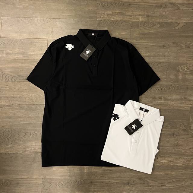 Descente 迪桑特 经典肩膀徽标印花运动休闲速干翻领男款Polo衫短袖-原单版本 Color：白色 黑色 Size：2X 3X 4X 5 X Number