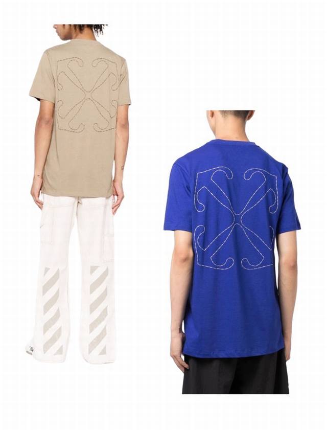 现货： # Ss春夏新款 品牌：Off-White 刺绣新箭头款短袖T恤！ 颜色：卡其色 克莱因蓝 尺码：Xs-S-M-L 男女同款 面料：采用定制260克32