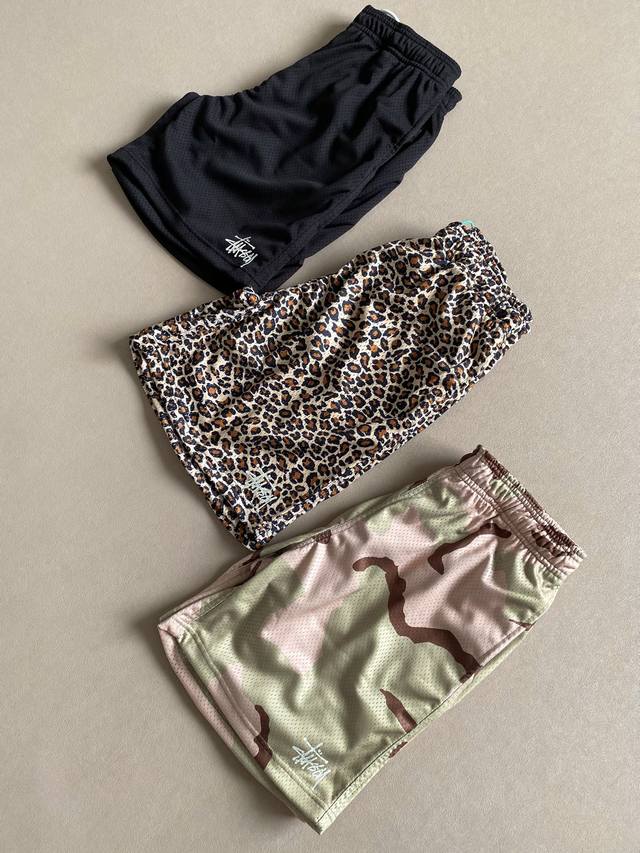 上新 Stussy Ss25 Ss25 Basic Mesh Short 徽标刺绣网眼宽松休闲短裤五分裤 男女同款 原版开发 定制260G网眼面料 双层不透 质