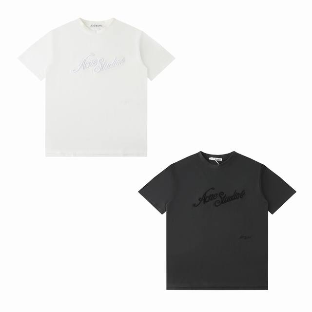 Acne Studios Ac 25Ss 3D浮雕刺绣徽标纯色宽松短袖T恤 男女同款 定织定染重磅朱地棉面料，挺括有型，简约的冷淡风设计，采用街头风的轮廓剪裁，