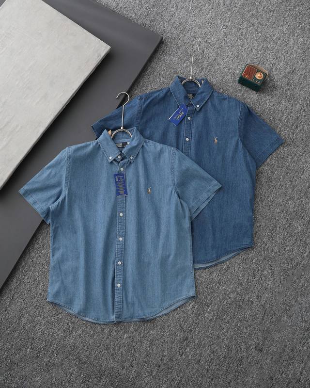 顶级复刻 Ralph Lauren 拉夫劳伦牛仔短袖衬衫T恤男女同款 全网独家！Polo 保罗拉夫24春夏新款男士纯棉牛仔布短袖衬衫！原厂订单剩余少量！所有面料