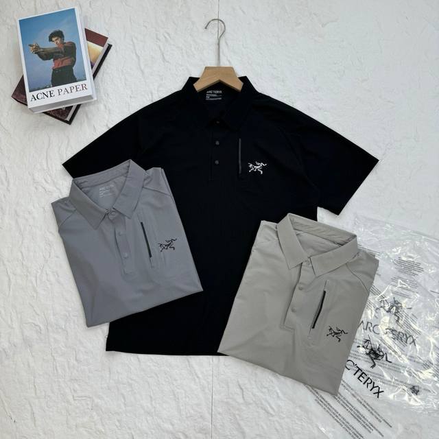 25年夏季新品始祖鸟男士户外休闲冰丝速干弹力短袖Polo衫男子冰丝薄款无缝压痕口袋凉感透气速干运动短袖T恤！休闲商务与户外兼具！ 1青春活力的风格原厂定制出品！