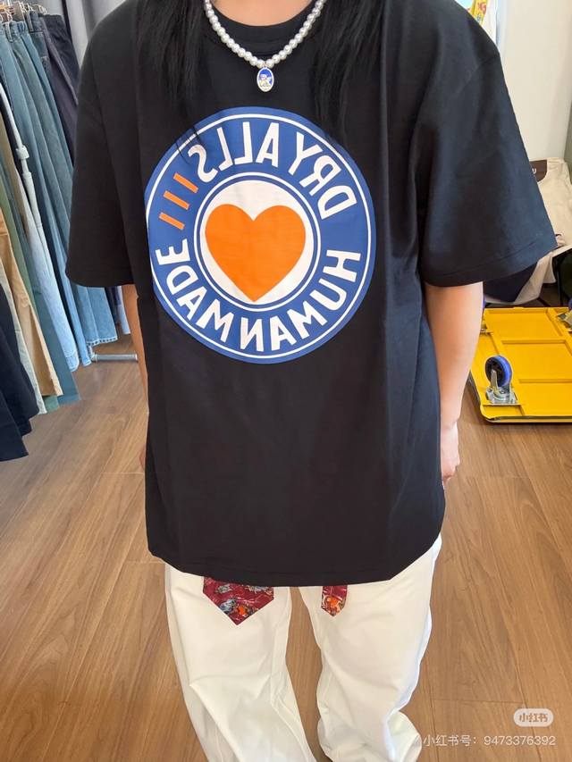 过验级Human Made Ss25爱心圆圈印花情侣款短袖T恤 3611 购入Zp打版定制原版280克竹节棉无缝圆筒面料，水洗后手感无限接近原版，完全还原，定制