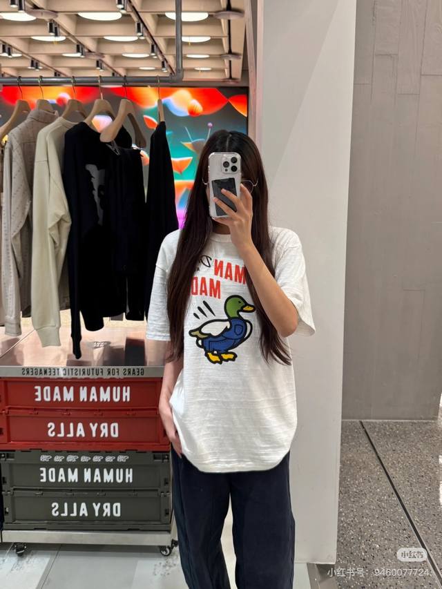 过验级Human Made Ss25背带裤绿头鸭印花情侣款短袖T恤 3610 购入Zp打版定制原版280克竹节棉无缝圆筒面料，水洗后手感无限接近原版，完全还原，