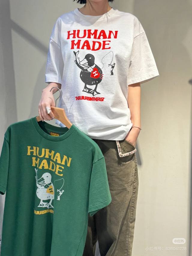过验级Human Made Ss25钓鱼绿头鸭印花情侣款短袖T恤 3623 购入Zp打版定制原版280克纯棉无缝圆筒面料，水洗后手感无限接近原版，完全还原，定制