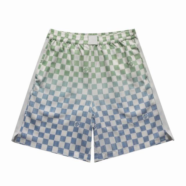 顶级复刻版本 Louis Vuitton Lv路易威登 新款棋盘渐变桑蚕丝休闲束腰松紧短裤五分裤 套装 尺码：Xs-L 颜色：拼色绿 Louis Vuitton