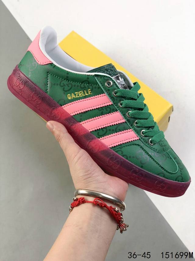 意大利奢侈品牌-古驰Gucci X 德国运动品牌阿迪达斯Adidas Originals Gazelle Esquisite Gucci 羚羊系列低帮复古百搭休