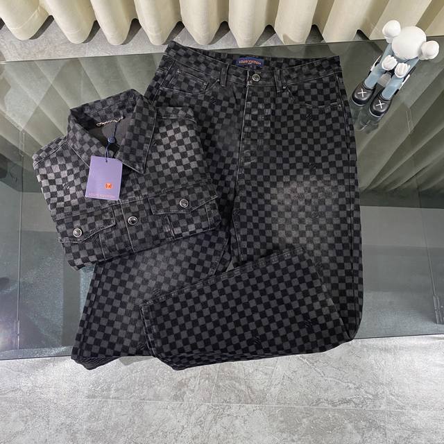 裤子 Louis Vuitton & 路易威登 25Ss新款走秀款 Lv棋盘格牛仔外套牛仔裤牛仔套装 一眼就会爱上的Louis Vuitton 牛仔外套 定制棋