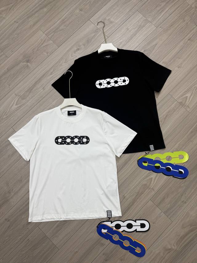 丶上新 Good圆领T恤 细节图 Goodbrand25春夏Diamonds镂空Logo贴钻短袖衬衫纯棉印花Good短袖 颜色： 白色-黑色 尺码M-L- Xl