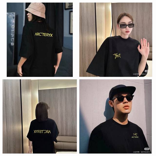高品质Arcteryx 始祖鸟经典大鸟印花黑白男女同款短袖T恤 原版定制辅料 吊牌 包装袋 贴纸 洗水唛 280克 双纱面料 定织定染螺纹 颜色 :黑色 尺码