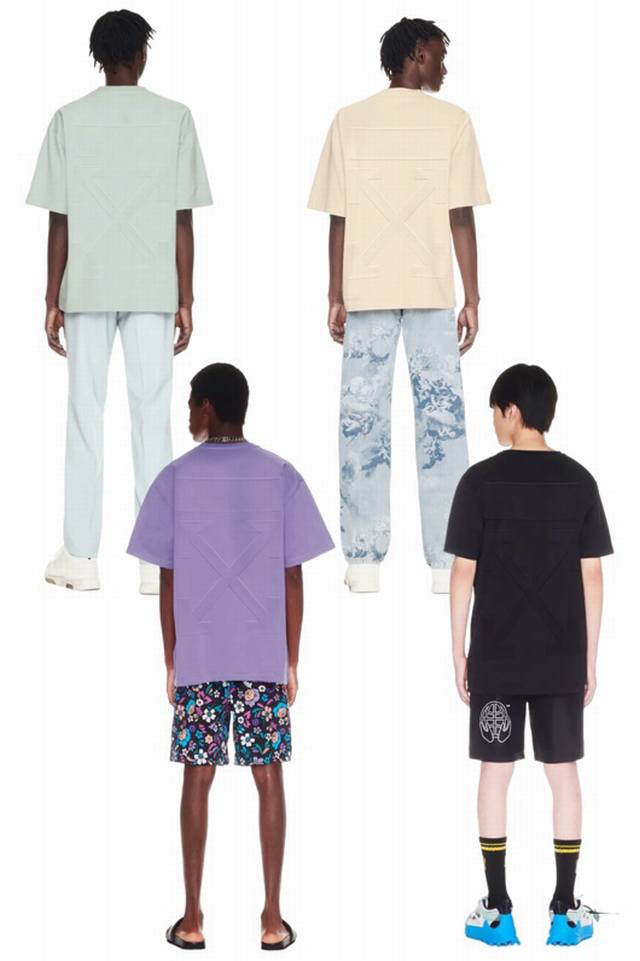 现货： # Ss春夏最新款 品牌：Off-White 雕浮箭头款短袖T恤！ 颜色：紫色 淡蓝 卡其色 黑色 尺码：Xs-S-M-L 男女同款 面料：采用定制23