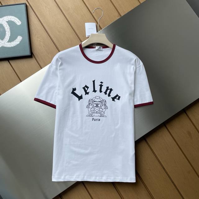 专柜还原顶级复刻版 Celine塞林女款凯撞色袖口螺纹拼接短袖 你没看错 这就是直播间卖两三百一件的同品质货 原版开发 230G双纱面料 高品质不透不松垮 区别