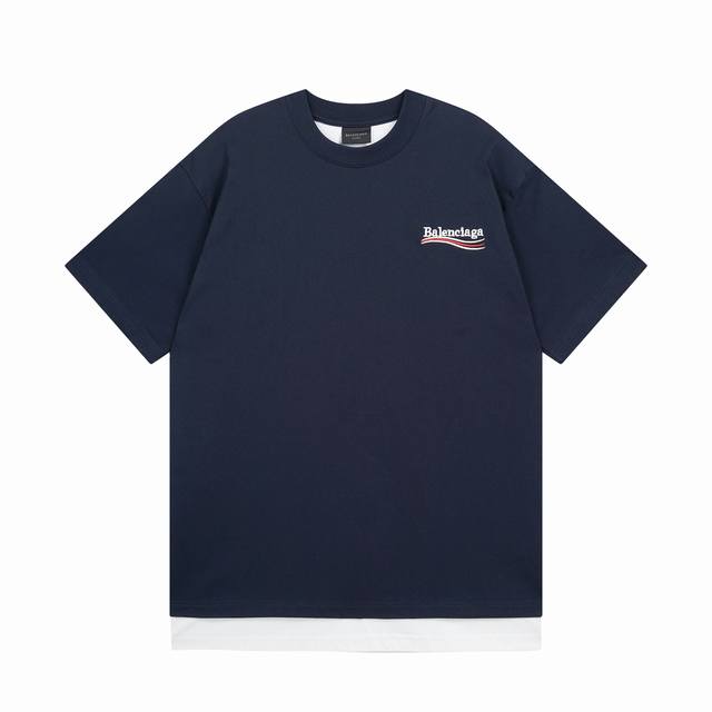 Balenciaga 巴黎世家2025 Ss 最新双层两件套前后经典可乐海浪刺绣短袖T恤 本市场No.1的质量 真正天花板品质 全部原版开发注意细节图 避免被盗