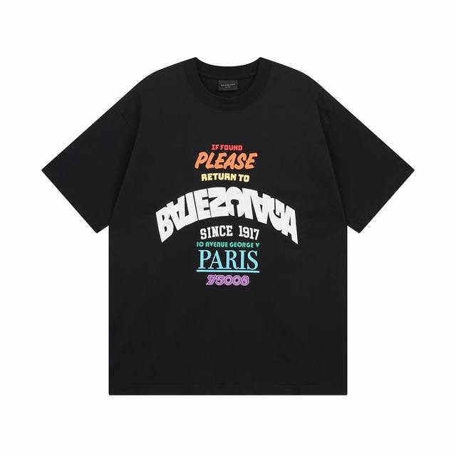 Balenciaga 巴黎世家2025 Ss 最新款彩色印花+刺绣短袖T恤进口胶桨印花 本市场No.1的质量 真正天花板品质 前后面印花刺绣左右袖绣花多位拼接超