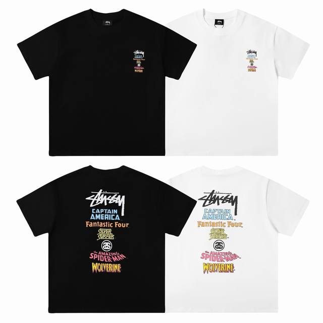 Stussy斯图西 彩色涂鸦字母印花 夏季新款高品质宽松圆领短袖T恤 男女情侣款 面料：重磅纯棉300G双纱精梳紧密赛络纺 工艺：Os宽松版型偏大，重磅质感精梳