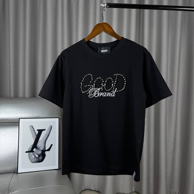 独家臻品 纯色泡珠珍珠刺绣字母Logo圆领短袖范世琦同款重工T恤 -全套1:1定制辅料定制三标Yuan版吊牌Logo包装袋 -面料采用280G纯棉双纱面料，上身