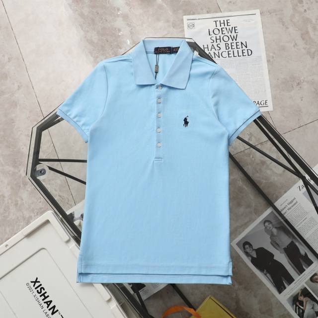 上新 纯原臻品 顶级复刻 Ralph Lauren 拉夫劳伦经典女款小马刺绣翻领修身Polo衫短袖T恤 - 颜色：黑色 白色 天蓝色 藏青色 黄色 粉色 - 顶