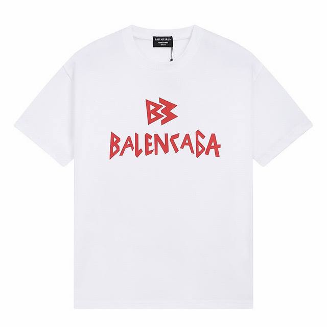 Balenciaga巴黎世家复古英文字母印花短袖 小红书 爆款 简单耐看的设计 Is 剪裁宽松风格 男女同款 情侣款 Oversize版型 尺码推荐表 M 90