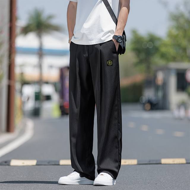 Stone Island 石头岛夏季新款纯色休闲裤，凉感冰丝裤，百搭拖地裤，男女同款西裤，潮流冰爽，舒适百搭，冰冰凉凉，立体裁剪！手感细腻丝滑，百搭不挑人！ 颜