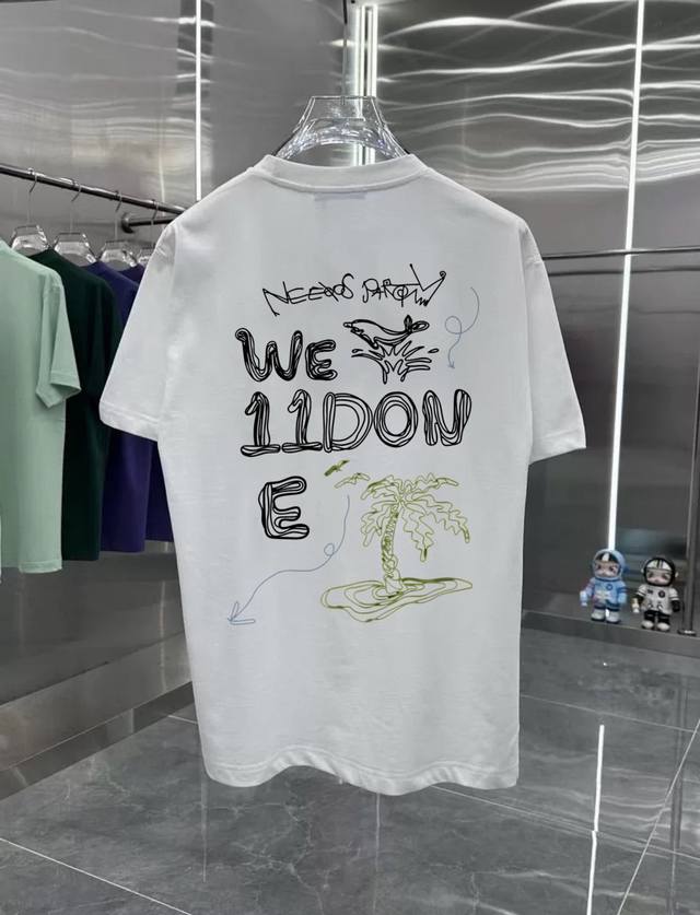 We11Done椰子树复古情侣 印花短袖T落肩袖 重磅280G精梳棉材质 透气舒适 版型宽松 进口外贸级专柜印花，随意搓洗不褪色不变形。 情侣款 男女同款哦