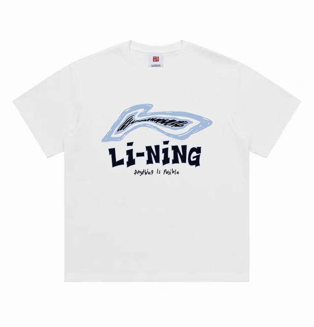 Li-Ning 中国李宁24Ss一切皆有可能英文圆领短袖半袖T恤 面料采用260克纯棉双纱食毛面料 双线二本针压线 久洗不变形 原版定制三标 高端进口印花 随意