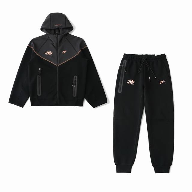 上衣 裤子 原单版本 Nike X Central Cee 联名款 Tech Fleece Windrunner 品牌Logo户外休闲运动拉链连帽夹克套装 1：