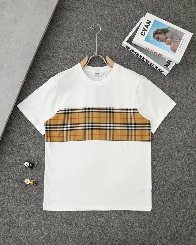 Burberry 巴宝莉 Bbr Vintage 经典格纹裁片拼接短袖T恤 男女同款 顶级版本 面料：采用280G纯棉双纱面料 同缸染螺纹 无色差 久洗不变形