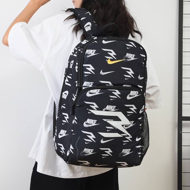 Nike耐克 高版本男女同款大容量休闲双肩包街头潮流个性运动背包电脑包校园高中大学生书包 尺寸:49×32×17