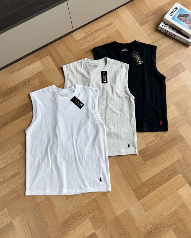 供 一包两件：黑白一包，黑灰一包，灰白一包 尺码：M到3Xl Polo Ralph Lauren 拉夫劳伦男T恤刺绣打底纯棉背心 线上600+ 贸易原因，滞留订
