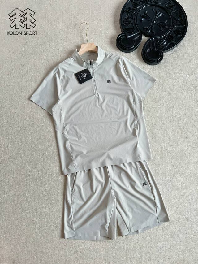 Kolon Sport 可隆夏季新款男子透气运动休闲套装 立领Polo短裤套装。 通过创新打孔无缝工艺，实现零车缝一体成型结构，不仅规避传统接缝带来的摩擦隐患，