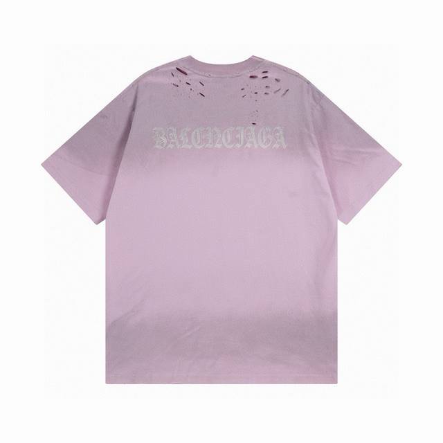 Balenciaga 巴黎世家 2025 Ss 后背梵文字母Logo水洗磨烂破洞做旧短袖T恤 本市场No.1的质量 真正天花板品质 全部原版开发注意细节图 避免