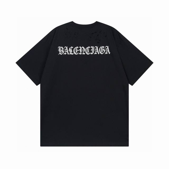 Balenciaga 巴黎世家 2025 Ss 后背梵文字母Logo水洗磨烂破洞做旧短袖T恤 本市场No.1的质量 真正天花板品质 全部原版开发注意细节图 避免