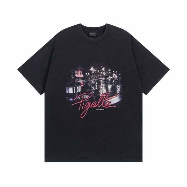Balenciaga 巴黎世家2025 Ss 巴黎夜景复古水洗做旧直喷印花短袖T恤 本市场No.1的质量 真正天花板品质 全部原版开发注意细节图 避免被盗图商家