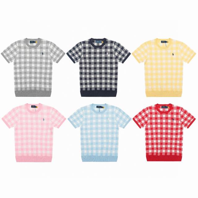 顶级品质 全年不下架 拉夫劳伦Ralph Lauren格子提花基础小马刺绣Logo针织圆领短袖 这两年拉夫劳伦风好大！衣服审美真的有大大提高格子拼接就很好看，搭
