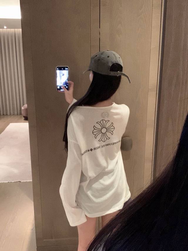 Chrome Hearts 克罗心Ch十字架梵文圆盘印花圆领长袖防晒上衣 款号：25672705186 颜色：黑色 白色 尺码：均码 80-125斤
