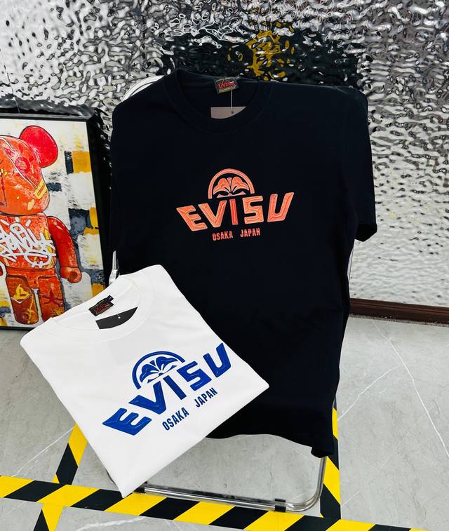 Evisu 福神25夏季新款印花休闲宽松情侣款 短袖T恤D1079 细节:版本一比一复刻，吊牌 领标 水洗。 面料：采用40织双纱280克面料，原版1:1高克重