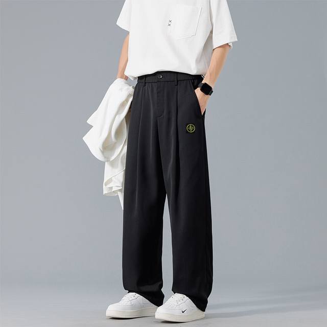 Stone Island 石头岛裤子夏季新款纯色休闲裤，凉感冰丝裤，百搭拖地裤，男女同款西裤，潮流冰爽，舒适百搭，冰冰凉凉，立体裁剪！手感细腻丝滑，百搭不挑人！