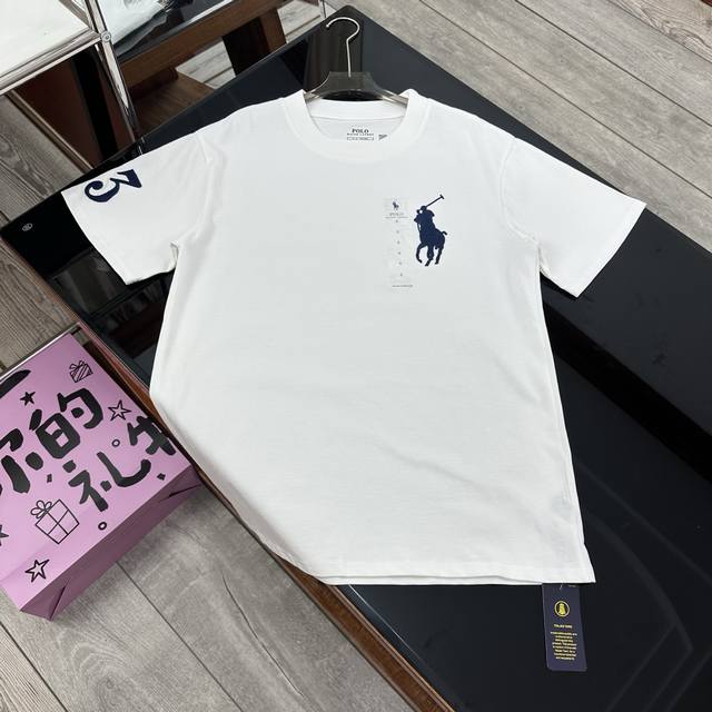 拉夫劳伦Ralph Lauren经典刺绣圆领基础短袖T恤 男女同款｜002 270克高克重 双纱面料 定织定染螺纹 原版贴纸 扫码可进官网 大版型宽松有型 最大