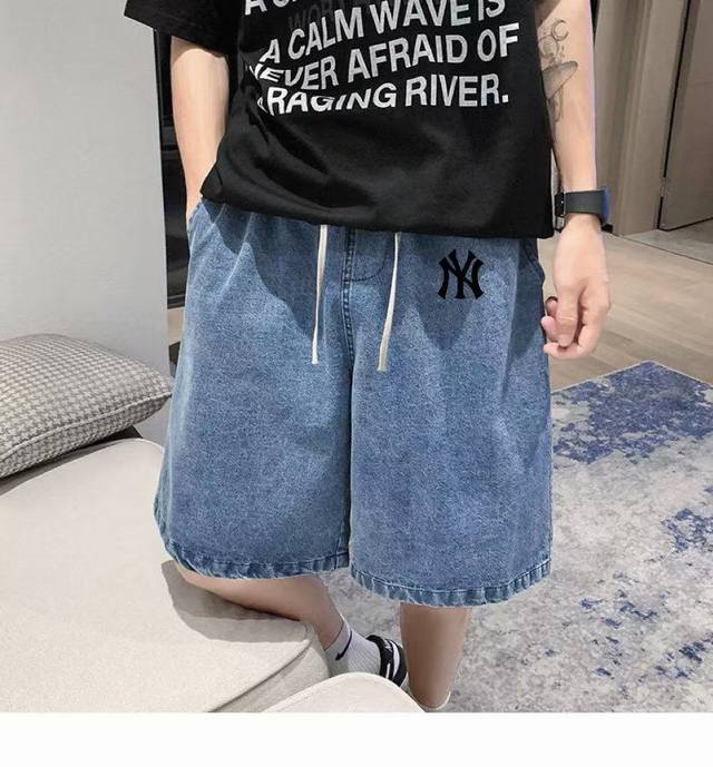 供 Mlb Ny洋基队 高品质夏季薄款美式高街牛仔短裤宽松百搭直筒五分裤 顶级好物，2025春夏薄款牛仔短裤 水洗的颜色都是恰到好处！每个男生必备一条的时尚牛仔