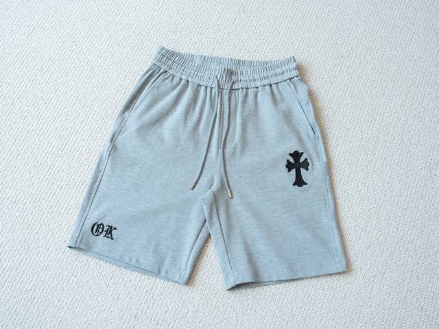 Chrome Hearts 克罗心 25S S 灰色十字架刺绣棉质短裤五分裤 货号：K25-28 - 颜色：灰色 - 尺码：M L Xl Xxl 尺寸推荐：M码