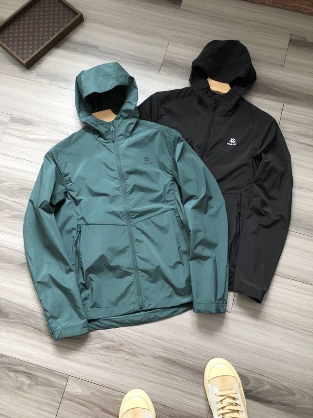 Kail*S丨石家 徽标Logo胶印 男女款运动户外登山徒步轻薄防泼水拉链连帽皮肤衣防晒服. 颜色：白色 黑色 灰色. 材质：Windwall防水防晒面料 防晒